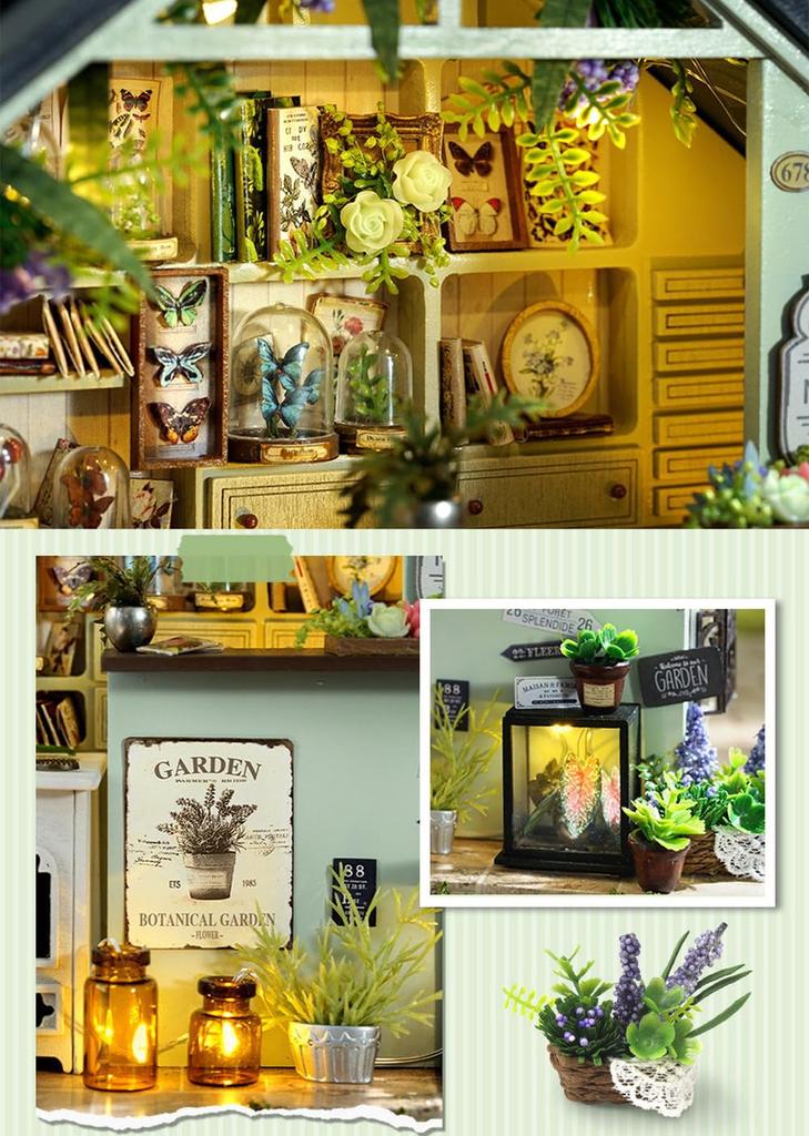 Moin Moin Dollhouse Miniature DIY Kit Scale Instructions Interior General Green LED Light Acrylic Case Music Box 2504dh458 Set, 1/24 [English