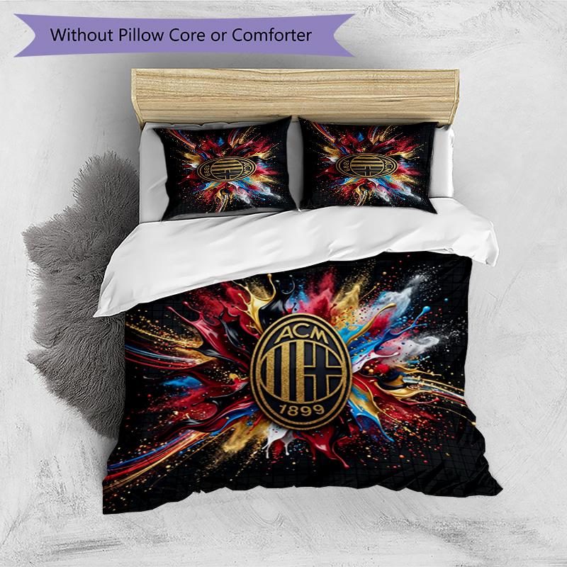 Set Lenzuola Stampa AC Milan 3 Pezzi Morbido Delicato sulla Pelle Lavabile Copripiumino e Federe Set Stagione Unica Camera da Letto