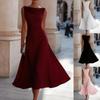 Vestido Midi Feminino Sem Mangas com Gola Drapeada Cintura Franzida Saia Fluida em Linha A Vestido Formal Elegante Caimento nas Costas Vestido de Festa para Convidada de Casamento Eventos de Cocktail à Noite