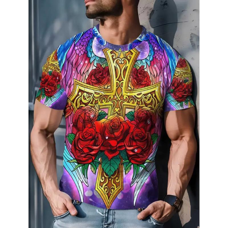 

Men s 3D printed dog leash pattern short-sleeved T-shirt - breathable summer round neck with slight elasticity, S