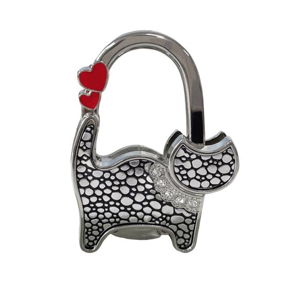 Cat-Shaped Bag Hook with Shiny Rhinestones Decor Non-Slip Base Foldable Desk