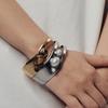 Hollow-out Stainless Steel Tiger Eye Open Bangle for Women, Pearl Bracelet, Titanium Steel Jewelry, Non-fading Accessory