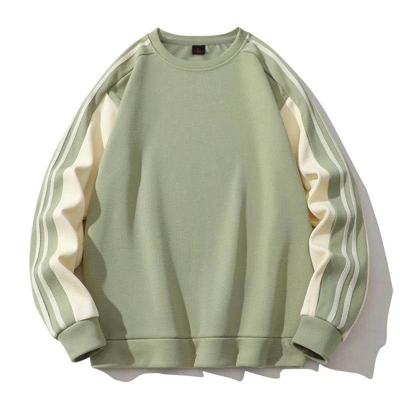 Splicing Three Bar Pull Tab Round Neck Hoodie for Men, Versatile and Loose Base