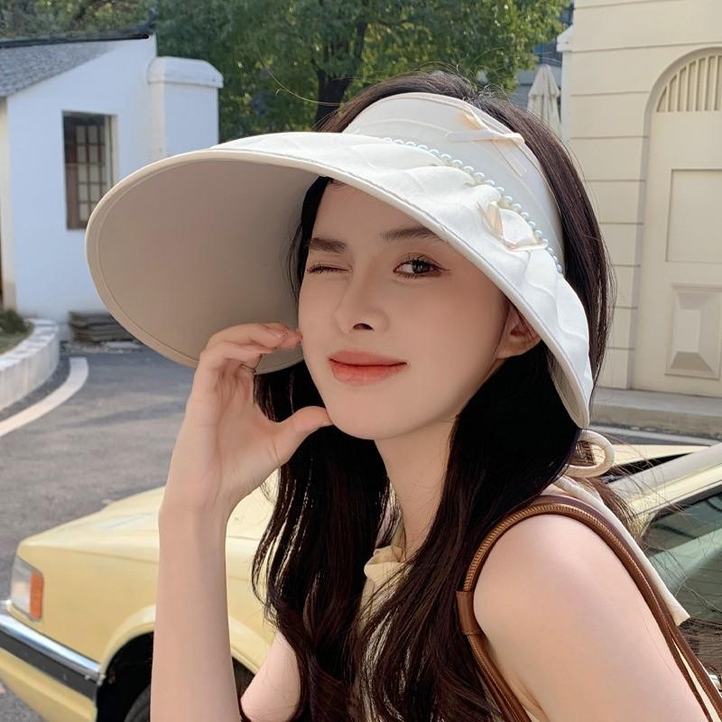 Summer Sun Protection Hat With Large Brim And Pearl Bow For Womens Outdoor Sunshade