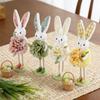Easter Standing Bunny Doll Cute Fabric Rabbit Figurine with Artificial Flower for Spring Home Shelf Table Decor