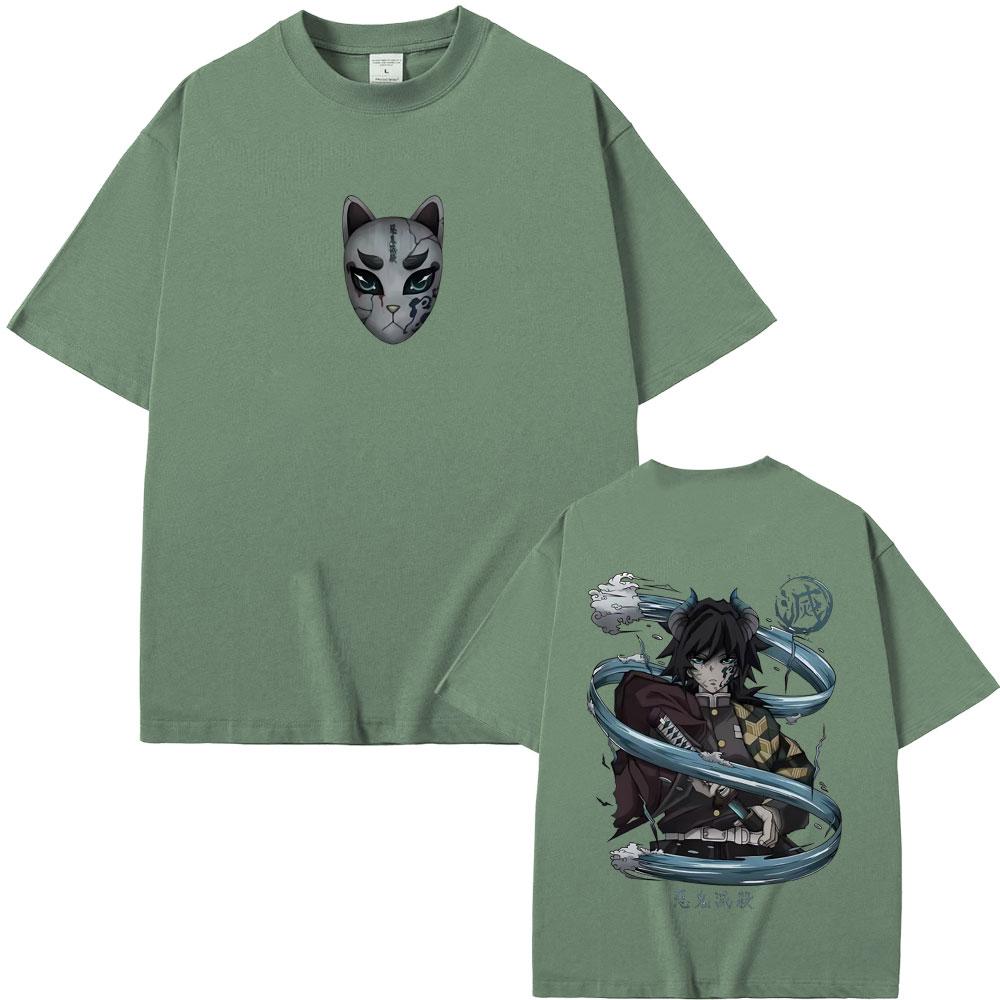 Anime Demon Slayer Tomioka Giyuu Double Sided Print T-shirt Men Women Clothing Cartoon Oversized T Shirts Man Casual Cotton Tees