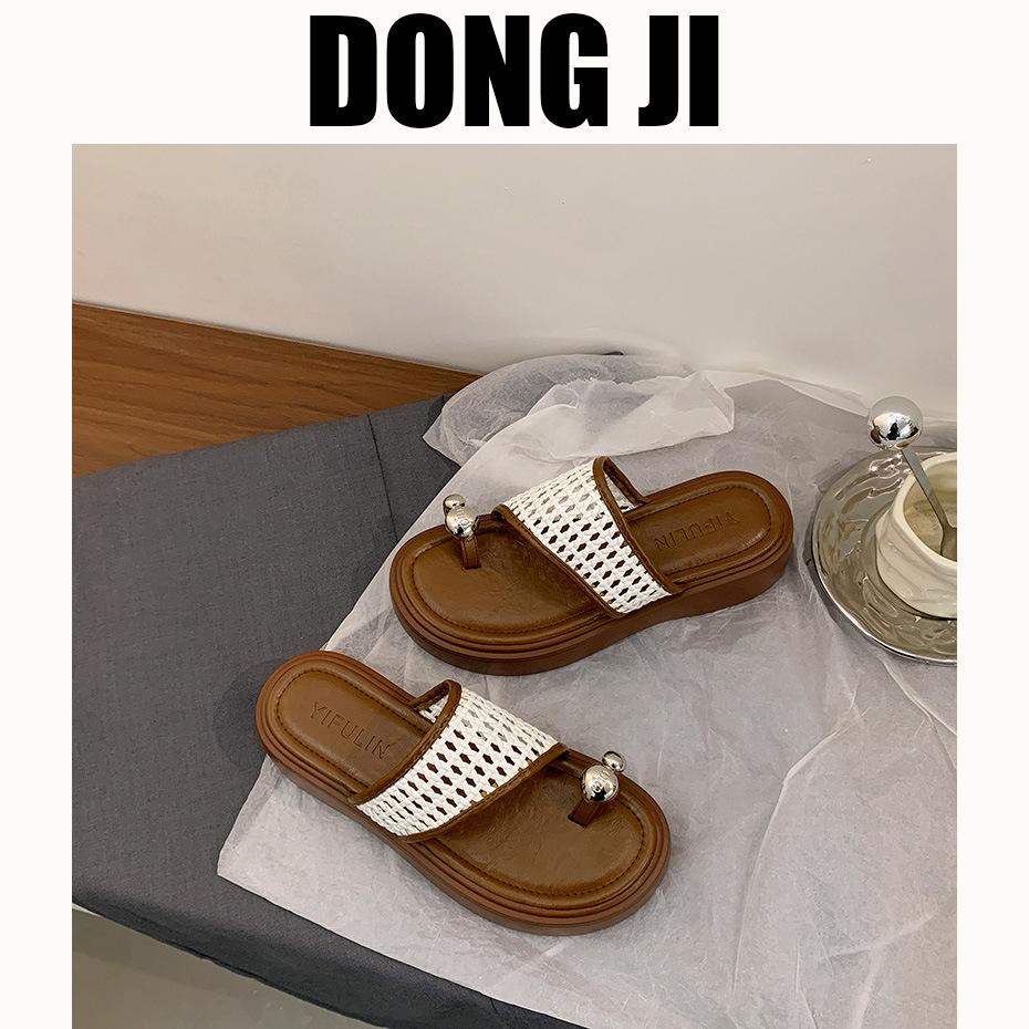 Breathable mesh with knitted slippers 2025 women's wear retro open-toed beach vacation cool slippers knitted mesh slippers