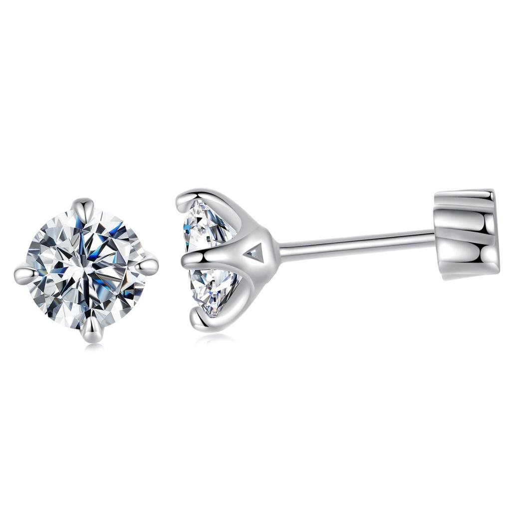 Silver screw-on stud earrings with Moissanites, 0.5 ct, 925 silver