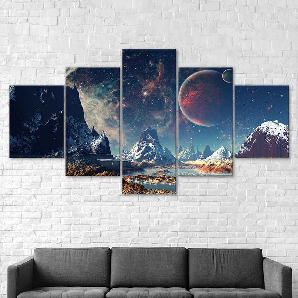 Abstract Galaxy Planet 5 Piece Canvas Wall Art Multi Panel Print Modern Space Poster Home Decor Picture Gift For Him For Her