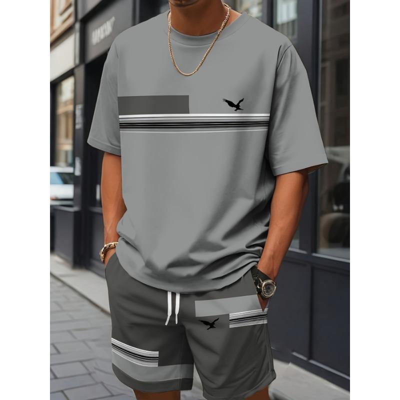 Summer Men's Casual Sports Round Neck Short Sleeved Shorts Two-piece Set, Perfect for Daily Leisure Vacation and Sports.