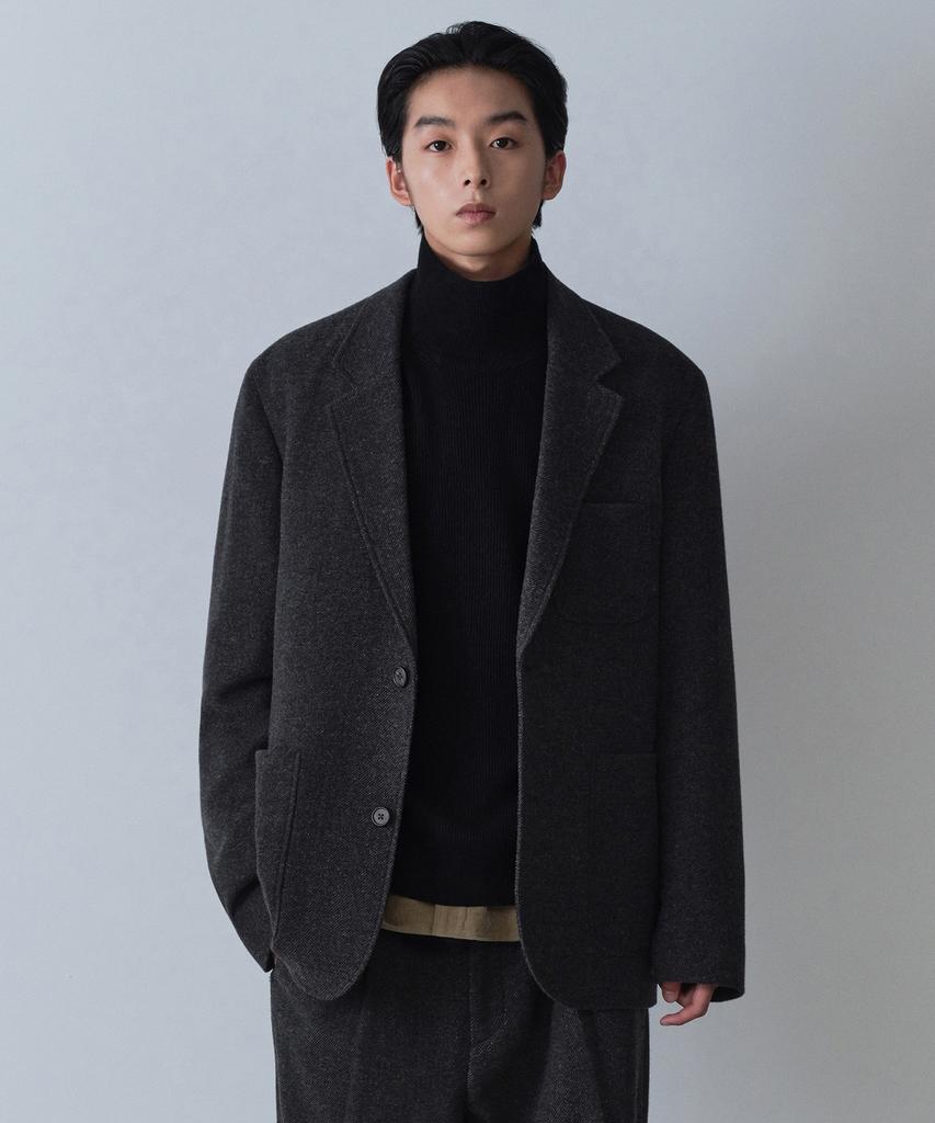 Musinsa Standard Wool Blend Traditional Out-Pocket Blazer [Charcoal Grey]