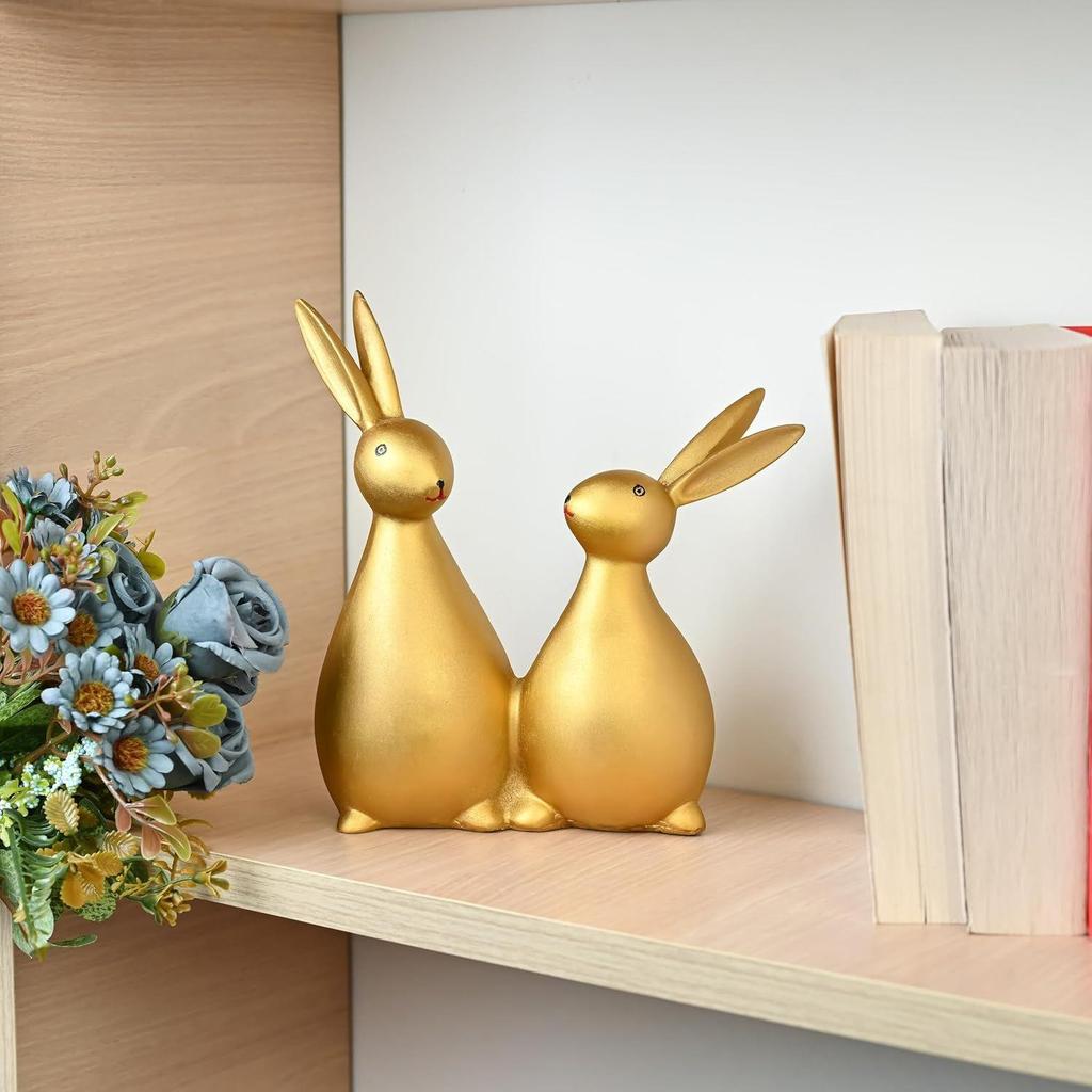 Golden Rabbit Pair Figurines – Decorative Bunny Statues for Home, Office, and Gifting | Stylish Feng Shui Decor for Living Room