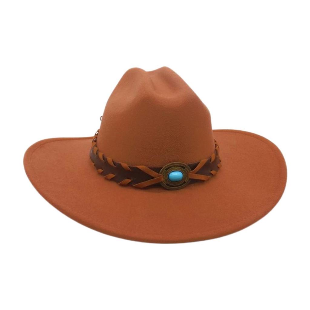 French Flat-Brimmed Top Hat Western Cowboy Hat Hot-Selling High-End Ethnic Style Travel Sunshade Woolen Jazz Hat