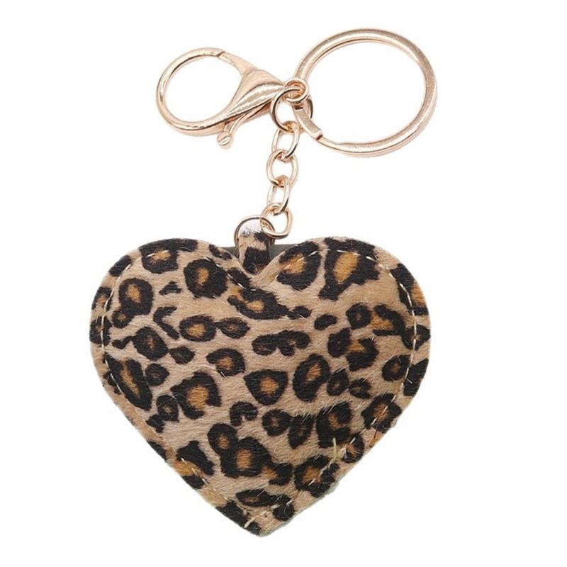 Leopard Print Heart Shaped Keychain with Metal Hook PU Leather Accessory for Fashionable Everyday Carry Item
