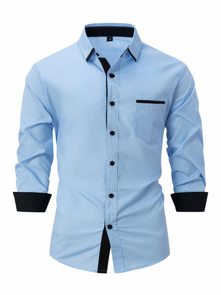 Cross-border New Fashion Men's Clothing Spring and Autumn Cotton Men's Color Matching Business Slim Casual Shirt Long-sleeved Shirt