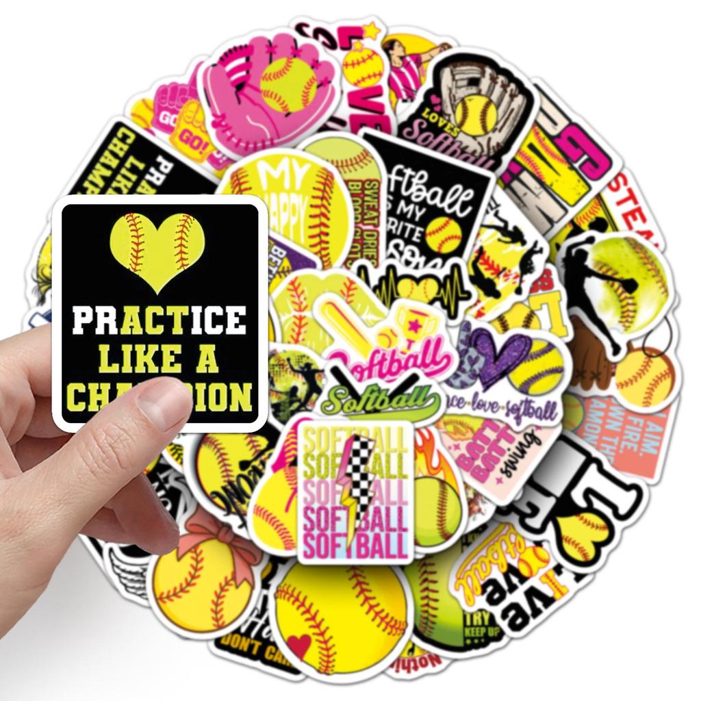 50PCS Waterproof Softball Sports Stickers for Luggage & Helmets