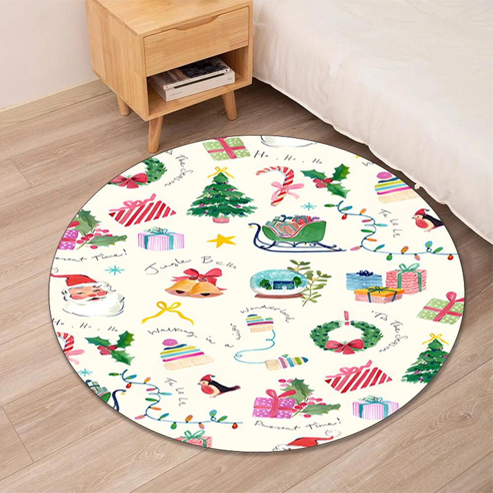 Christmas Printed Round Rug Carpet Chair Rug Area Rug Entryway Doormats,for Office Chair Living Room Bedroom Kitchen Room.