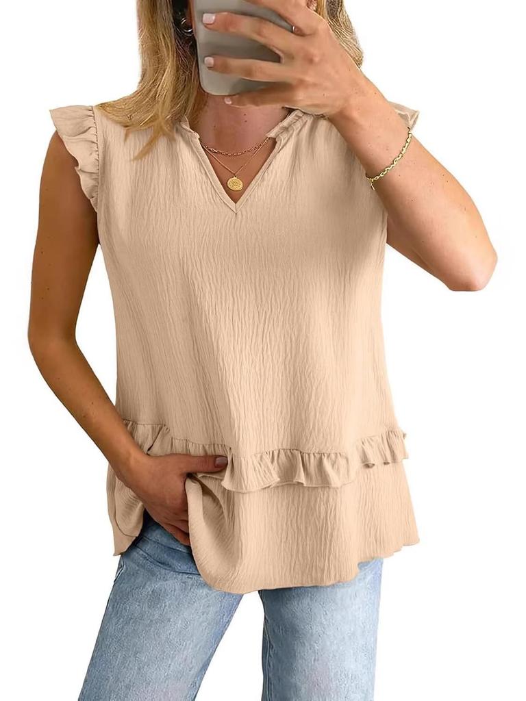 2026 Summer Women's Solid Color Ruffled V-Neck Vest Top