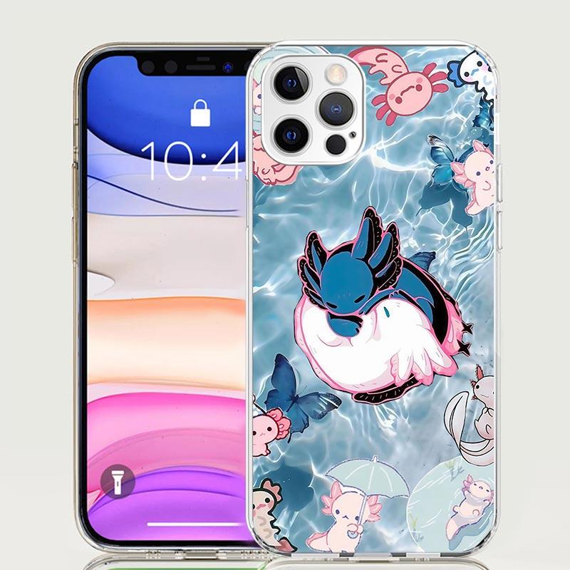 Cute Axolotl Kawaii Phone Case For iPhone 17 Air 16 15 Plus 11 14 Pro Max 13 Mini 12 7 8 + SE Pattern Art Customized Cover 17 Ai