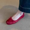 Spring and summer new versatile bow small red shoes women's round head flat sole single shoes soft sole retro temperament evening shoes
