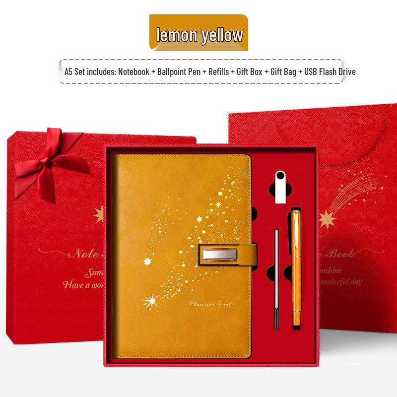 Set de regalo de cuaderno Star Double Line 2026: Libro de registro de reuniones de negocios y oficina de mayor grosor