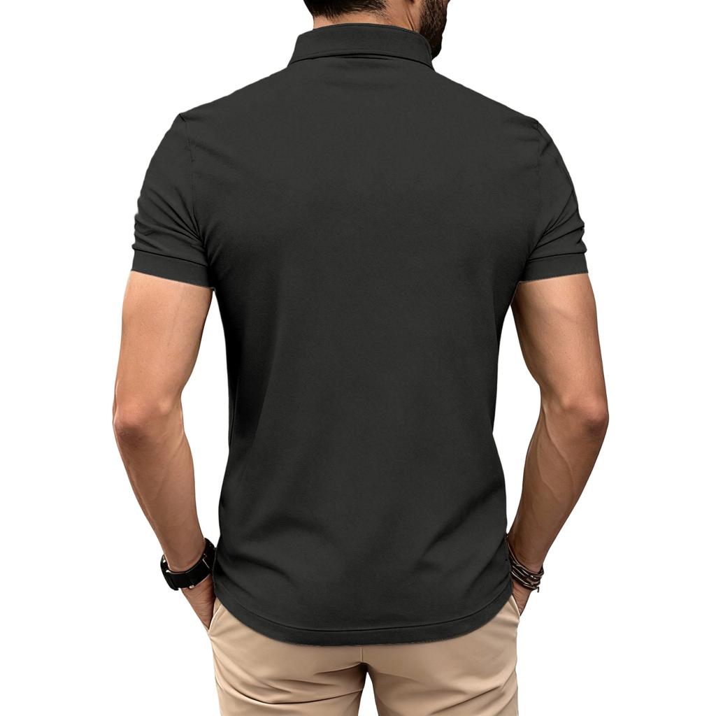 Men's Casual Sports Plain-colored T-shirt - Men's Stand-up Collar Short-sleeved Shirt