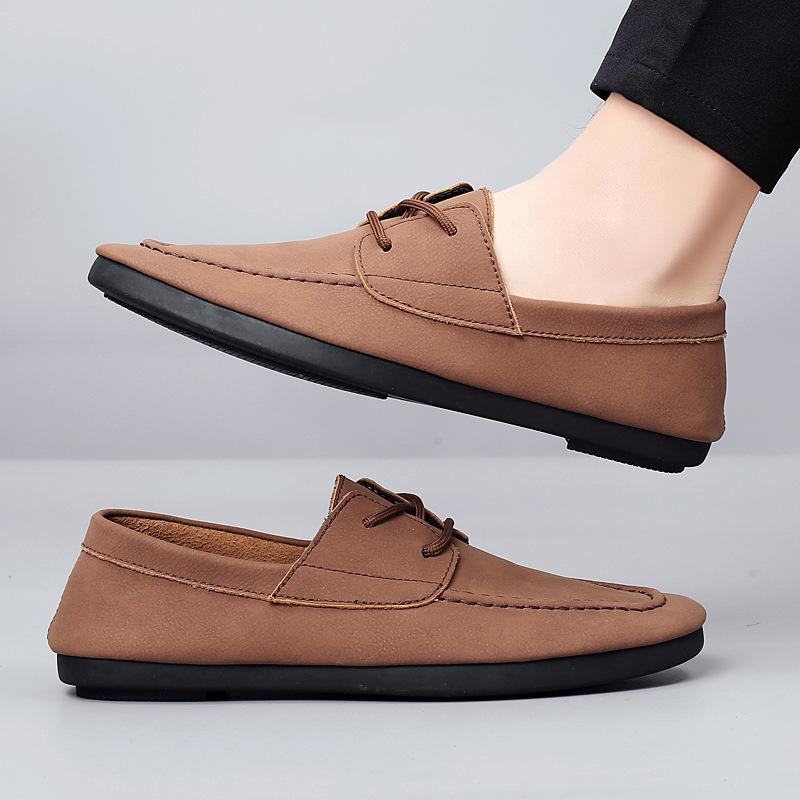 Men s Casual Leather Slip-On Loafers - Handmade Cowhide Soft Sole Driving Shoes for Spring and Autumn. 38