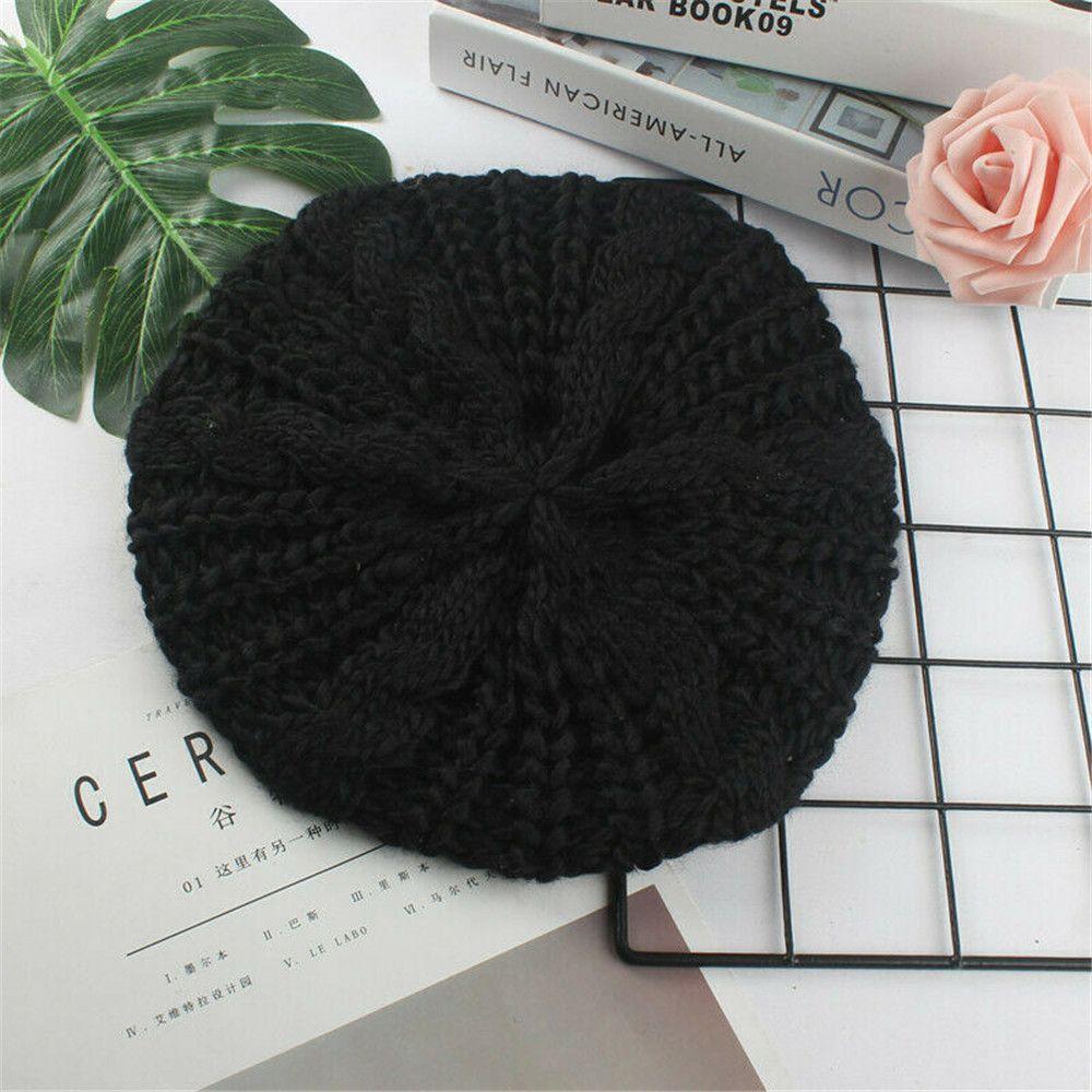 Women Girl Warm Ribbed Elegant Beret Hat Knitted Cap Painter Hat French Artist Cap