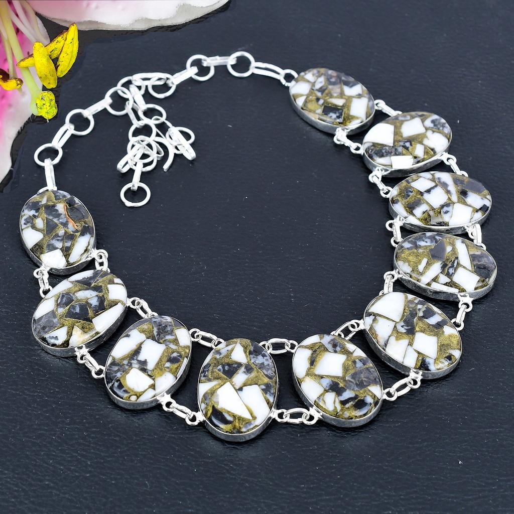 Zebra Jasper Gemstone Handmade 925 Sterling Silver Jewelry Necklace 18" KG-1860
