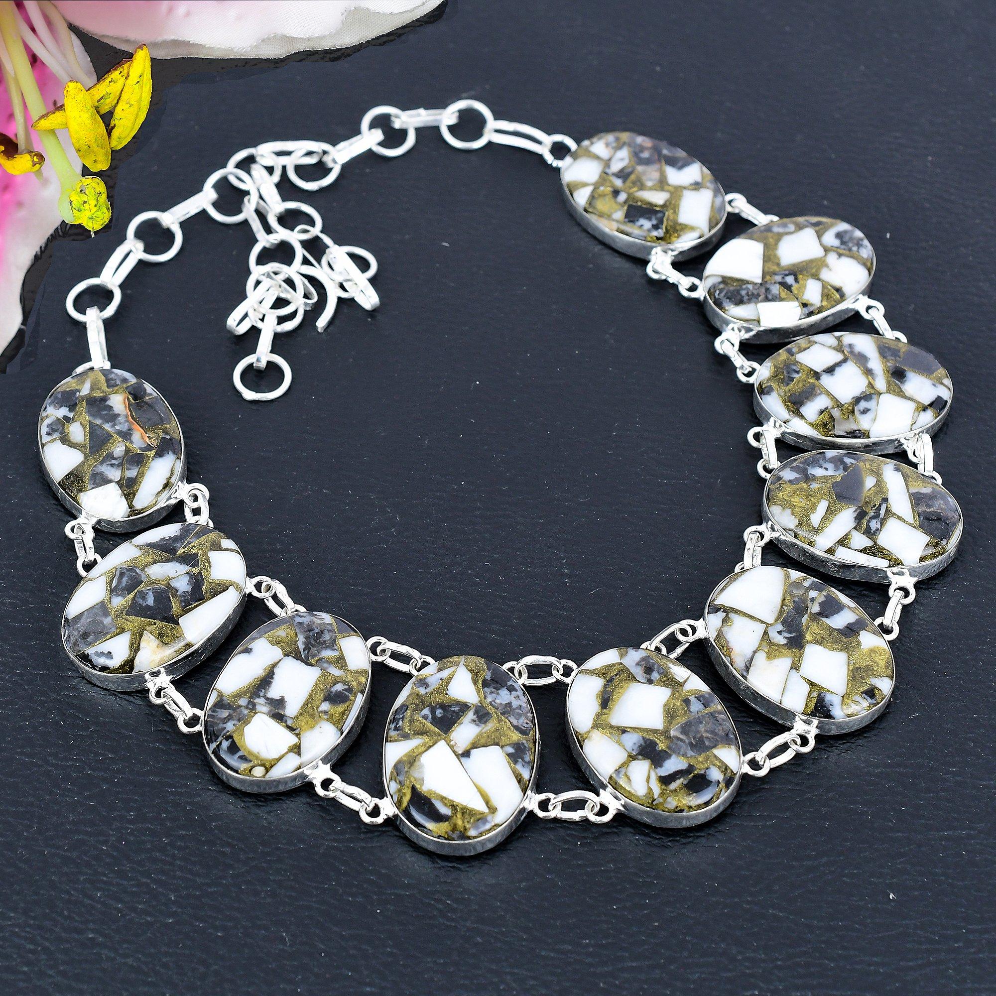 

Zebra Jasper Gemstone Handmade 925 Sterling Silver Jewelry Necklace 18 KG-1860