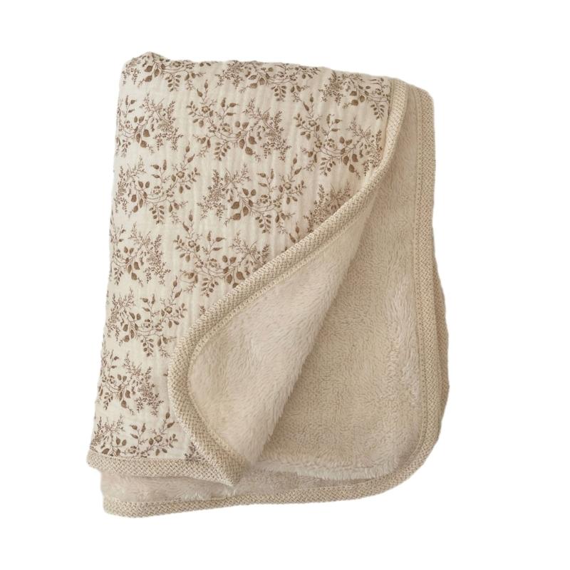 Couverture en Coton Imprimé Réversible Bord Crochet Fleur Couverture Polyvalente Double Épaisseur Chaude pour Bébés & Adultes