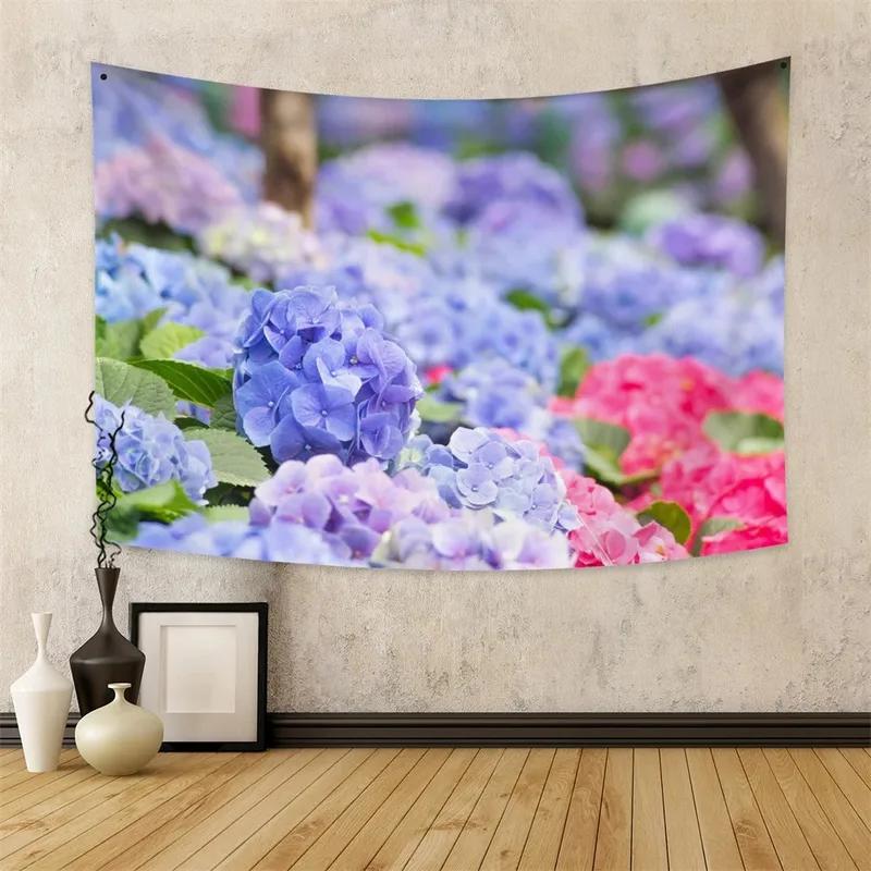 

Садовый узор гортензии Гобелен Спальня Гостиная Гобелен Украшение стены дома Гобелен 150x100cm