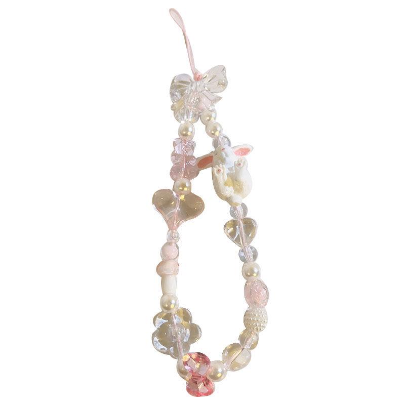 Bracelet de perles d'amour pour femmes, petit nœud en cristal frais, fleurs, amour, chaîne de téléphone portable, anti-chute, accessoires de coque de téléphone portable, DIY