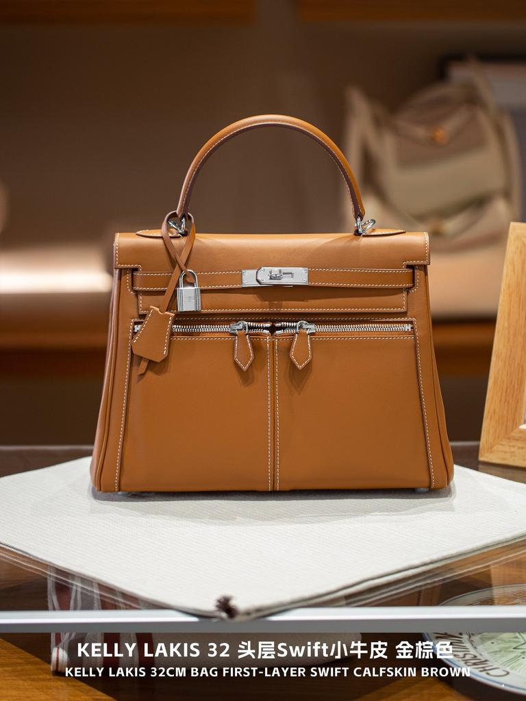 Lakis 32-head Layer Swift Leather Small Crowd Design High-end Sense Wide Shoulder With Handbag