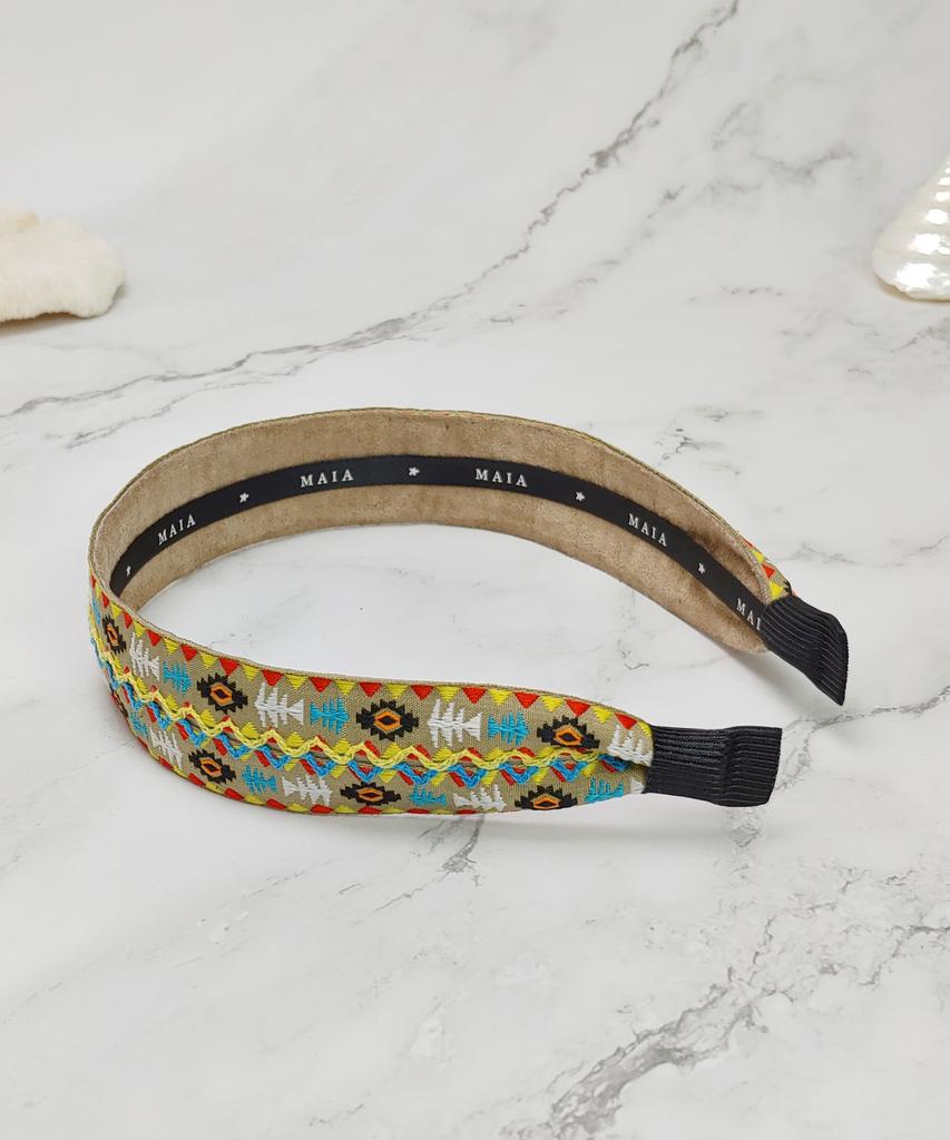Maia Geometric Pattern Headband - Beige