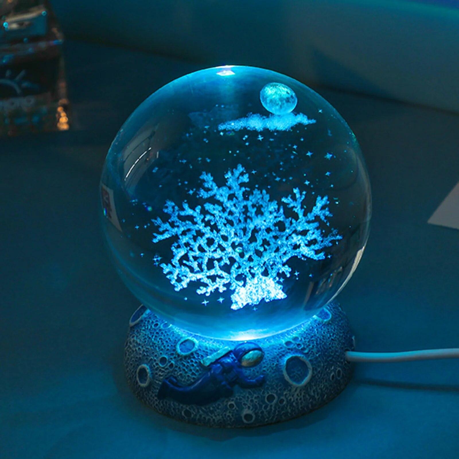 

3D хрустальный шар, ночные огни, светящиеся морские медузы, астронавт, USB мощность, теплый прикроватный светильник, Рождественский подарок для детей, ночник коралловый