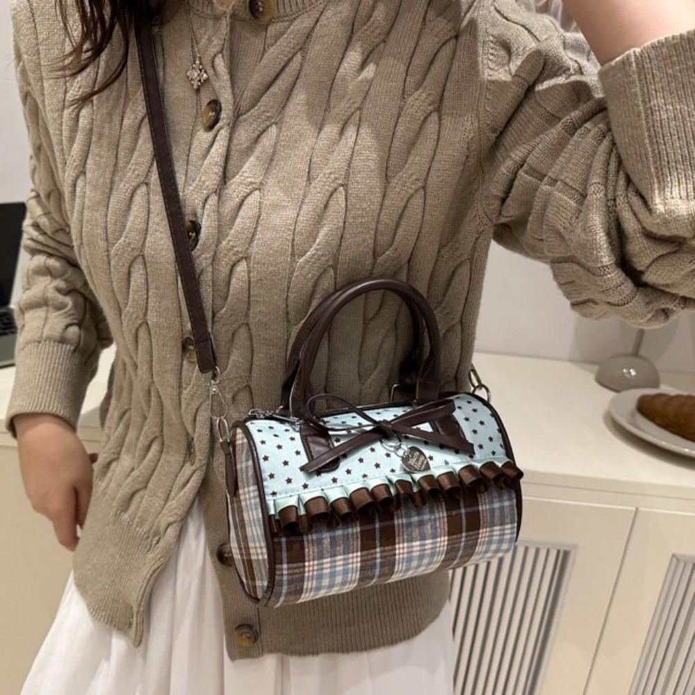 Exquisite Bowler Bag Color-blocked Crossbody Bag Sweet Bow Polka Dot Handbag  Women