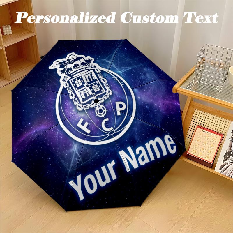 8 Rib Auto Folding Umbrella FC Porto Print Custom Name Text Portable Rain Gear