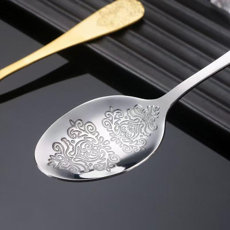 Light luxury pattern stainless steel western food tableware steak knife fork spoon retro mirror set