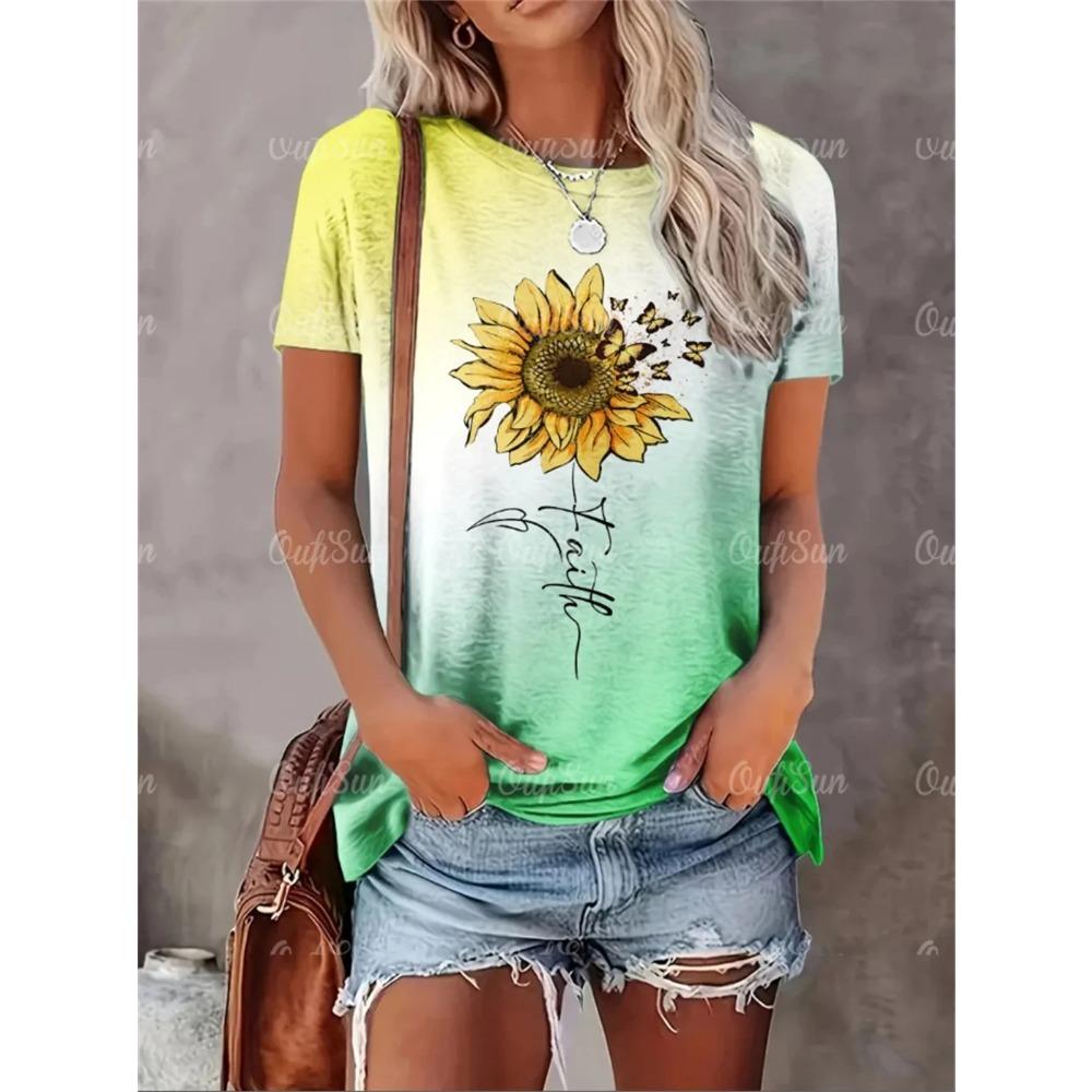 2024 New Style T-Shirt For Women Heart Print Top Fashion Women's Oversized Clothes Tees Summer Crew Neck Blouse Original Design