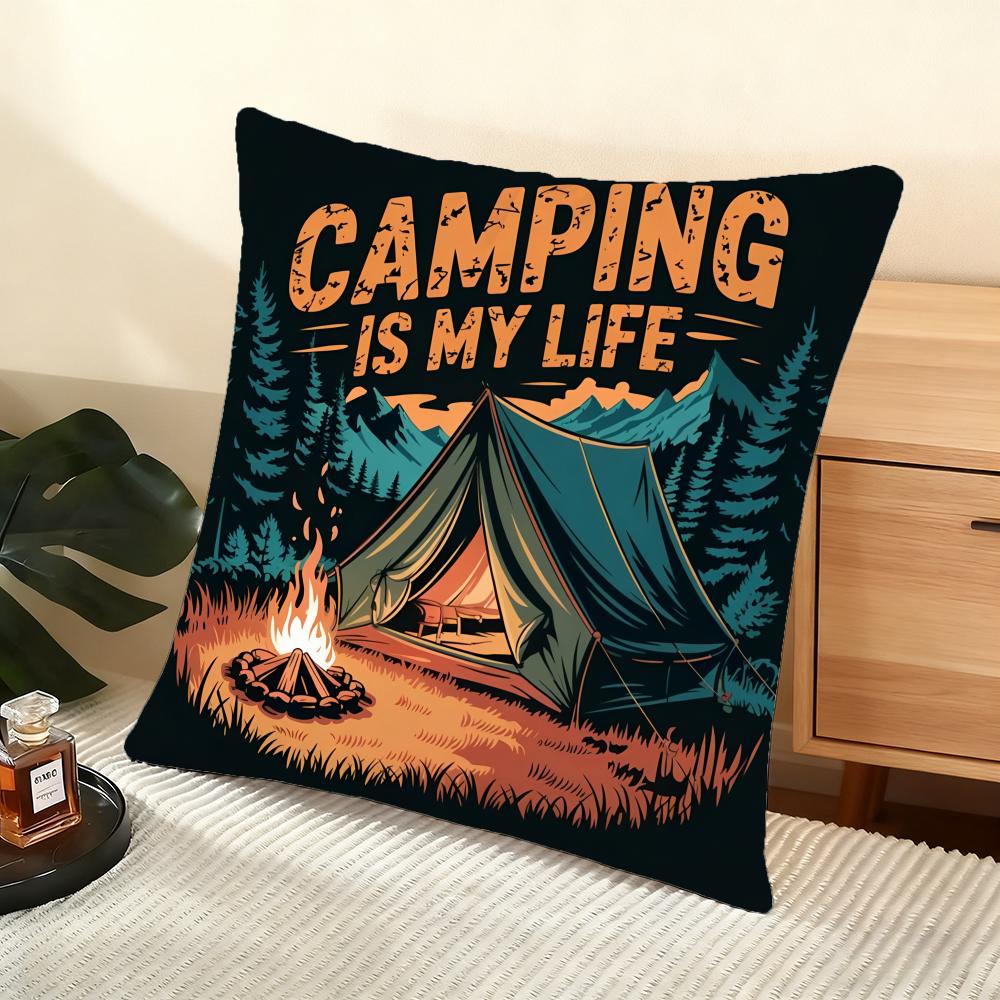 H-Happy Camping Cushion Cover Soft Short Plush Pillow Cover Smooth Cozy Texture Aesthetic Cushion Case Home Decor
