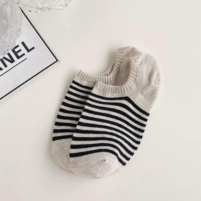 

Женские дышащие носки-невидимки из чистого хлопка с низким вырезом в полоску One Size кремовый/белый