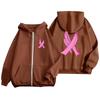 Women's Breast Sweatshirt Ribbon Breast Long Sleeve Hooded Pocket Casual Sweatshirt Jacket