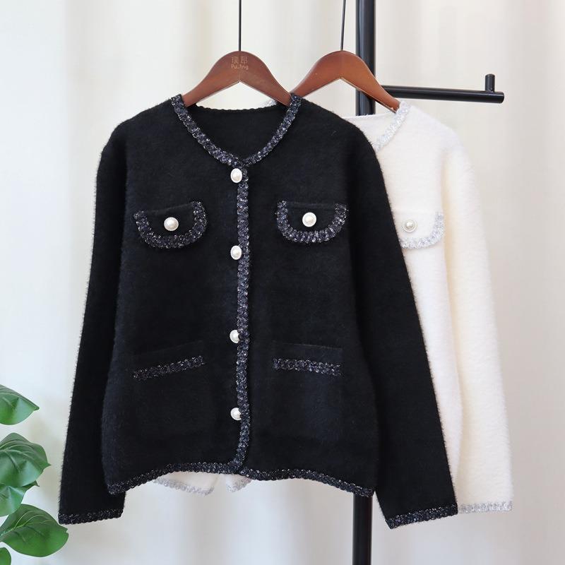 Imitation mink velvet knitted cardigan autumn and winter new round neck high-end sweater jacket women