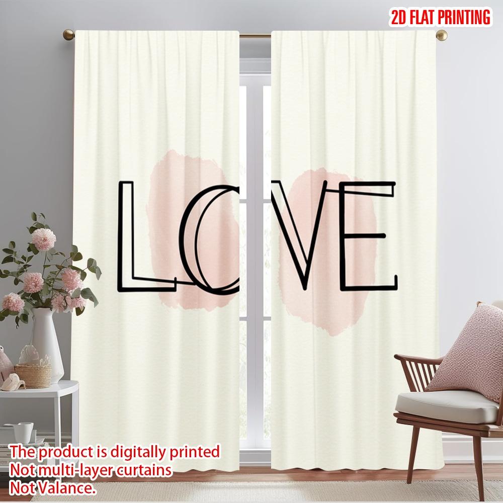 2pcs 2D flat printing Window Curtains Watercolor Blush Love Fabric Without Electricity Festive Wall Decor for Holiday Family