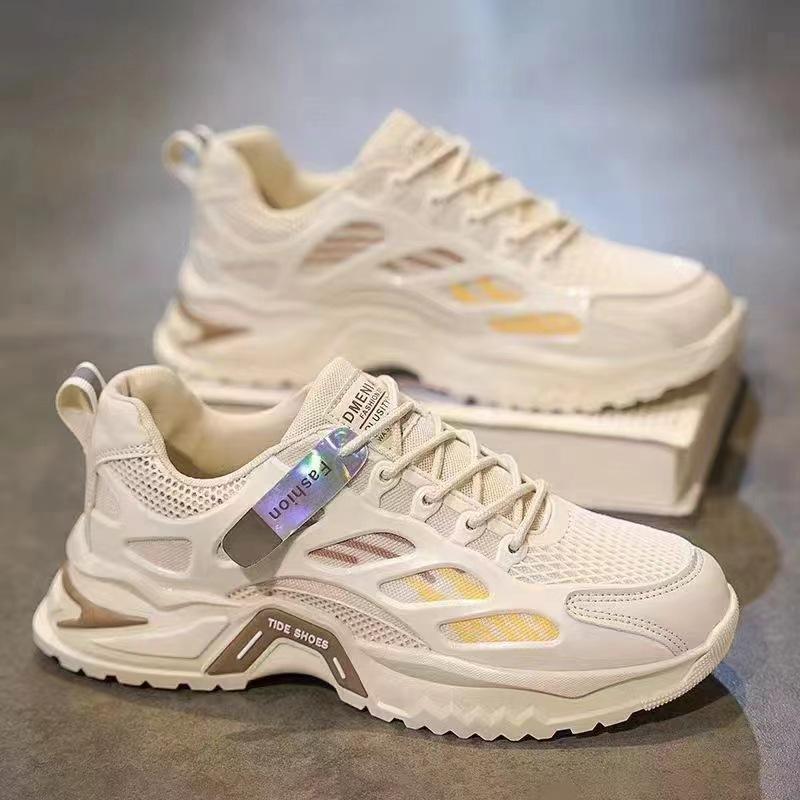 Men's Shoes Spring and Summer Breathable New Versatile Mesh Shoes Men's Sports Single Shoes Casual Running Heightening Black Dad Shoes