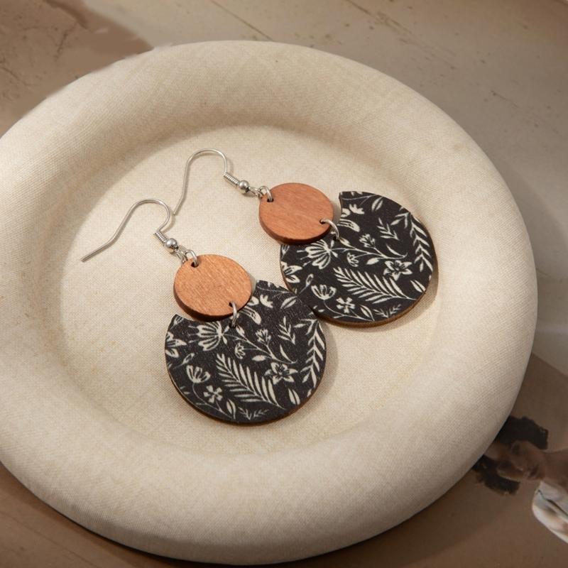 Wood Earrings With Artisanal Crafted Geometric Pattern Natural Materials Comfortable Daily Wear Fashion Accessories