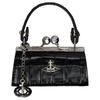 Saturn Logo Crocodile Effect Leather Tote Bag Women Handbags Black 5C01000EWL0098N401
