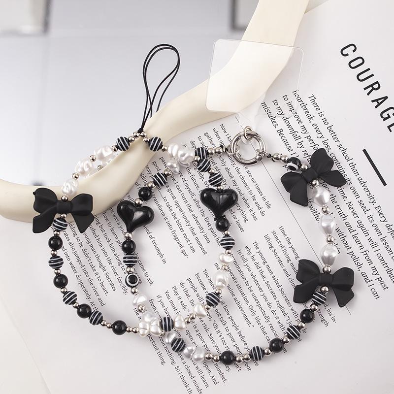 Stylish Anti-Fall Pearl Phone Chain: Short, Single Buckle Durable Wrist Strap with Heart Charm