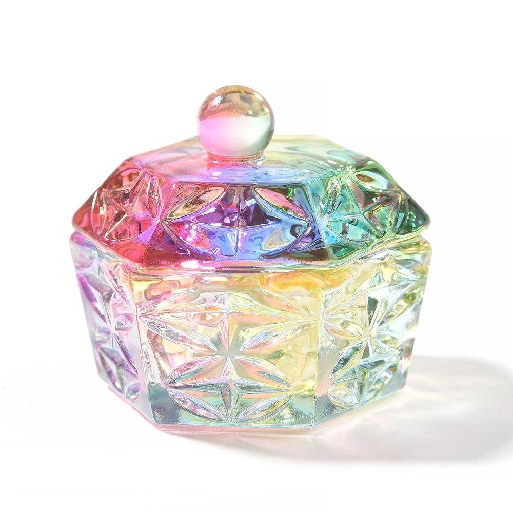 6PC křišťálové sklo akrylový prášek na tekutý kalíšek na nehty Barevný duhový Dappen Dish Víko Držák na misku Vybavení Nástroje na zdobení nehtů